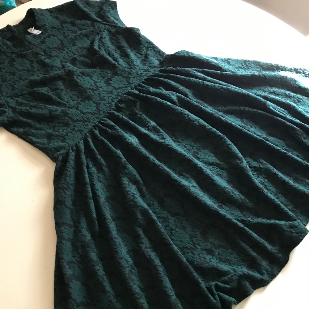 Dark Green and Black Fit and Flare Dress - L